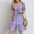 Boho V-Neck Crinkle Midi Dress