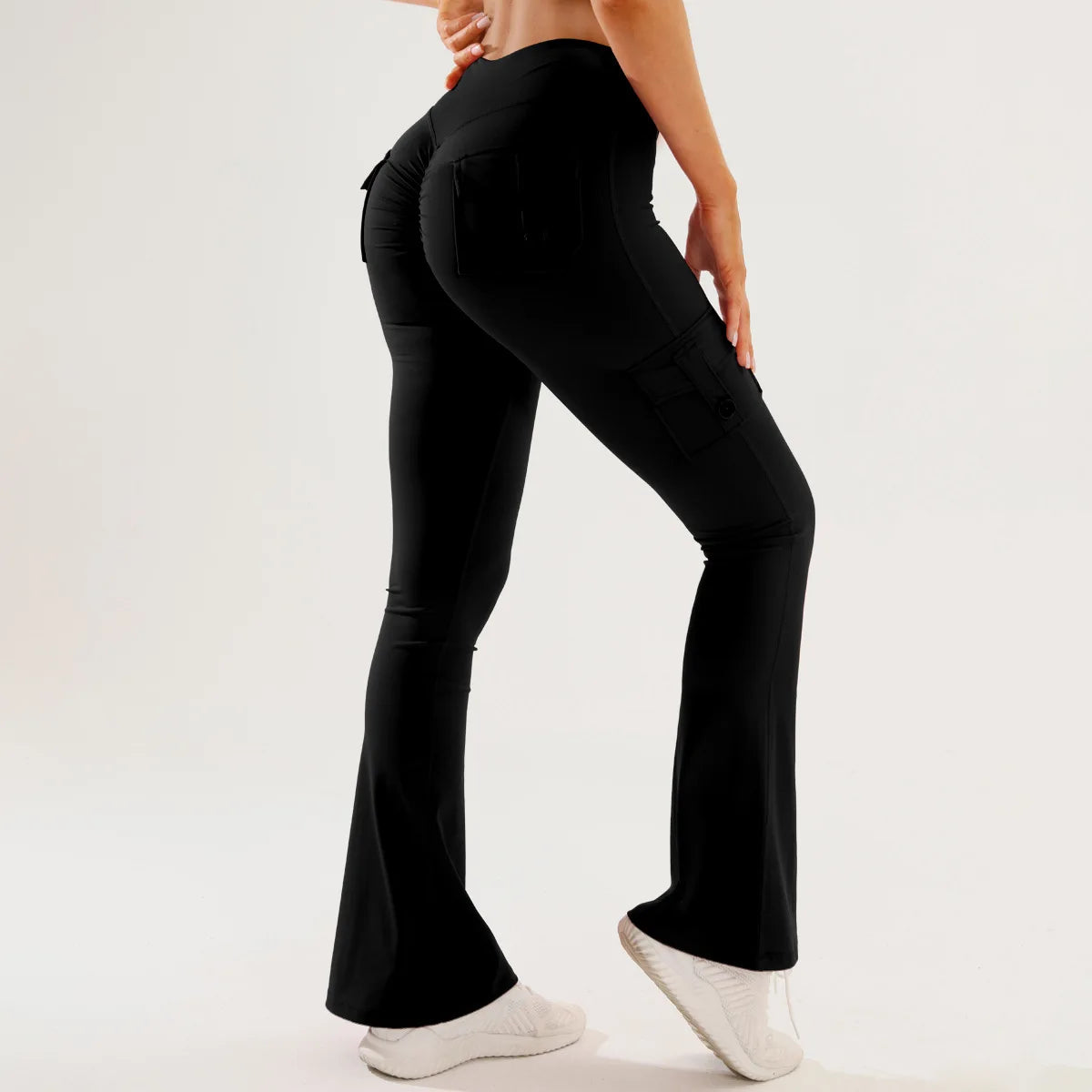 Women's High-Waist Flared Yoga Pants with Pockets