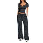 Wide Leg Pants Set with Short Sleeve Crop Top | Two-Piece Leisurewear