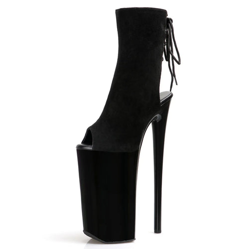 10 Inch Suede-Effect Peep Toe Platform Pole Dance Boot