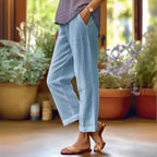 Cotton Linen Straight Leg Trousers with Pockets
