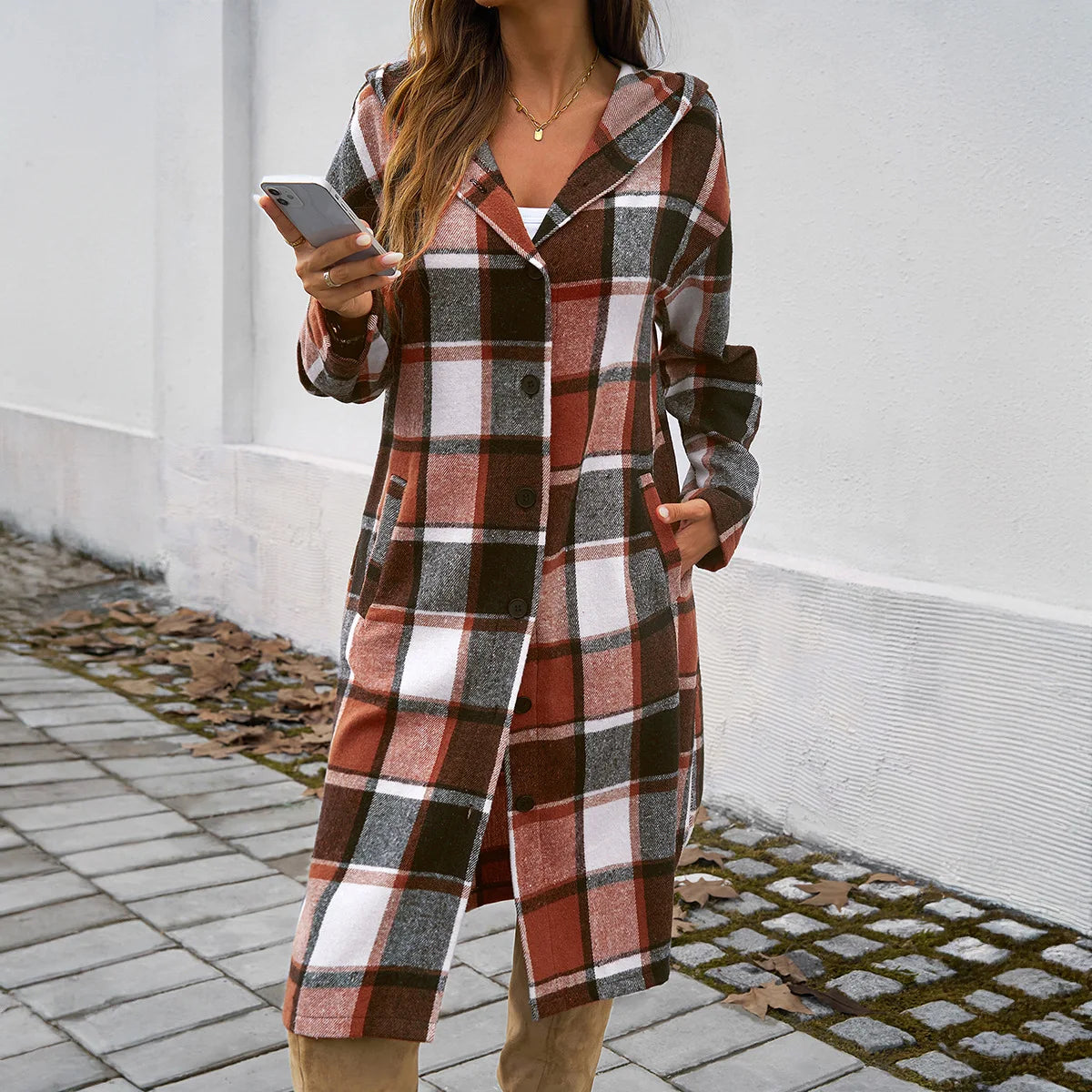 Plaid Hooded Longline Shacket