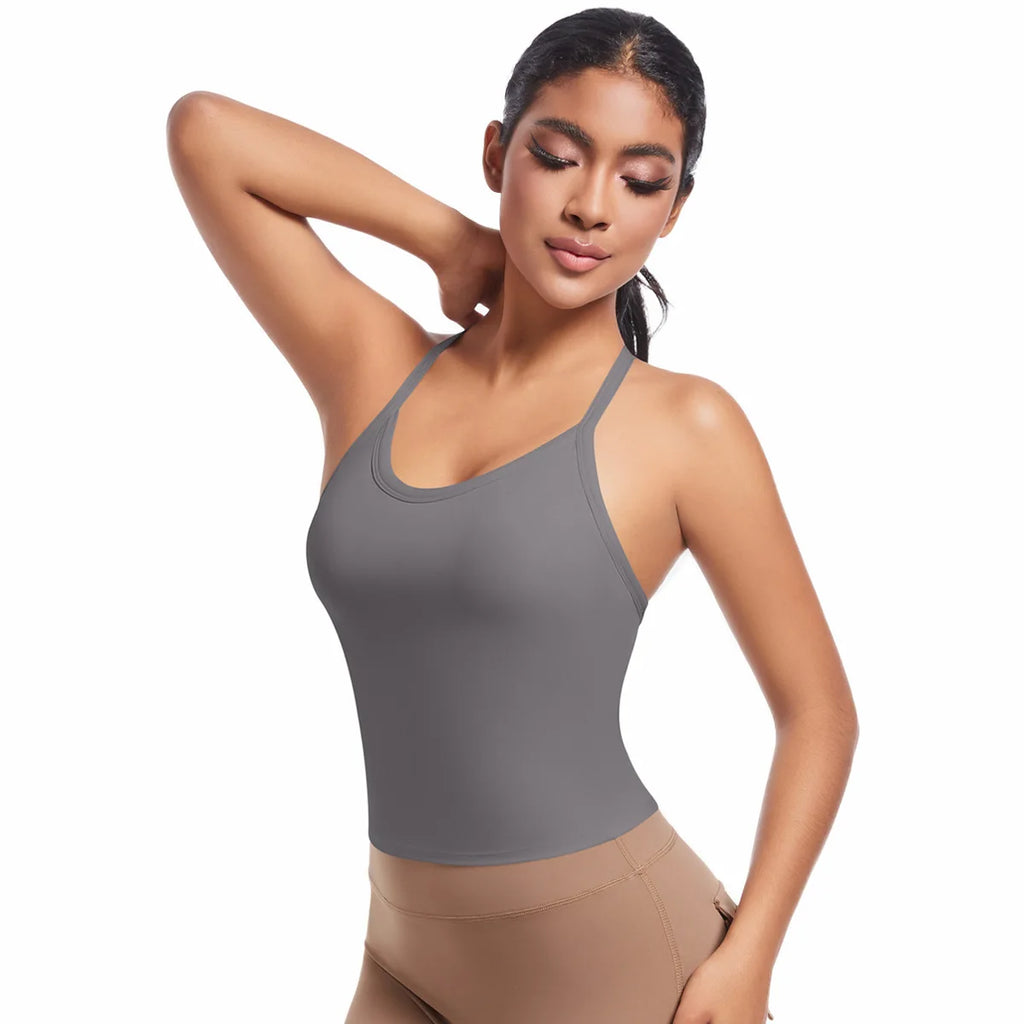 Cross Strap Backless Sports Bra | Seamless Nude-Feel Yoga Bra Top