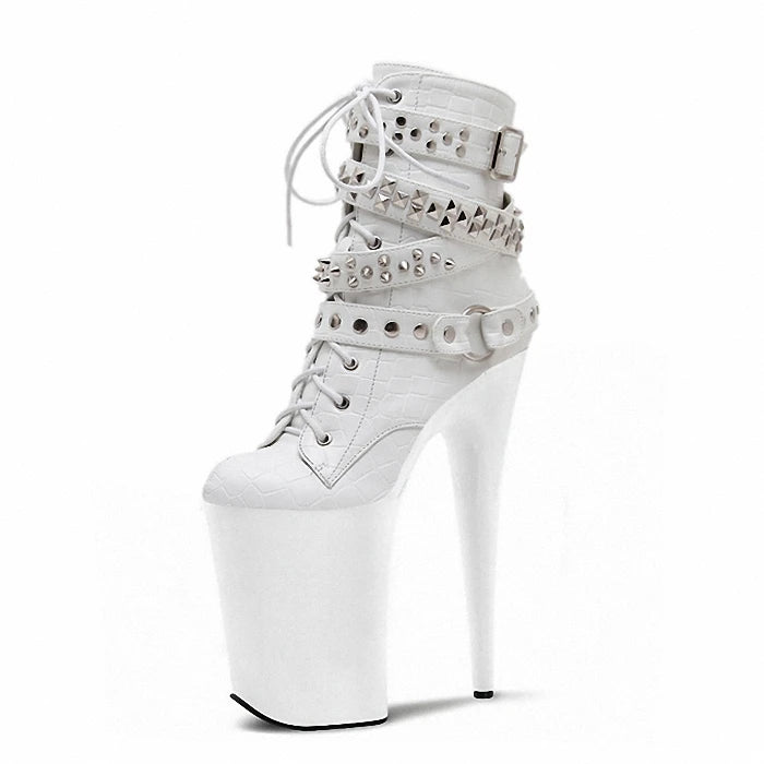 8 Inch Studded Lace-Up Platform Pole Dance Boots
