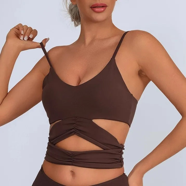 Cross Back Cutout Sports Bra | Tight-Fit Yoga & Gym Top