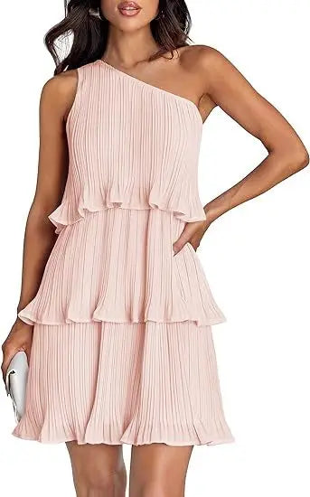 One-Shoulder Tiered Ruffle Mini Dress