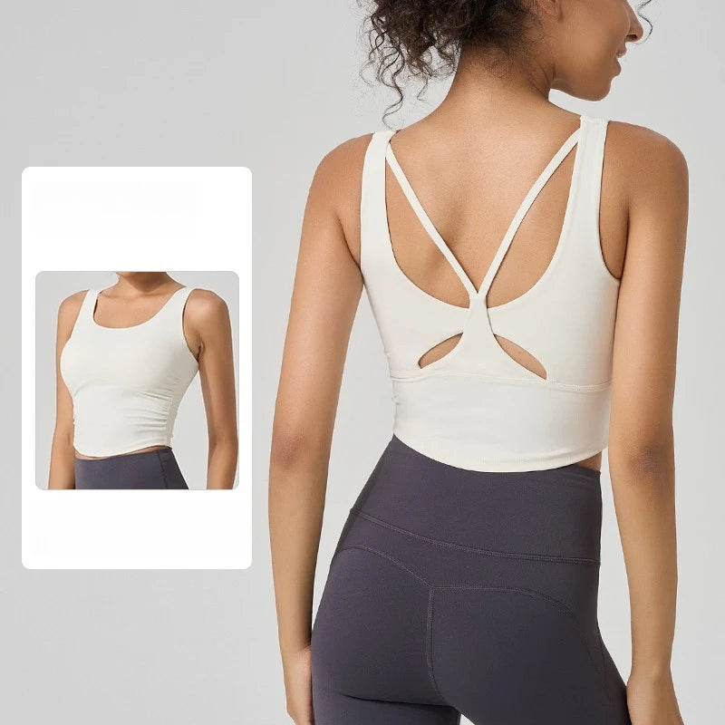 Butterfly Back Yoga Tank Top with Built-In Cup | Fitted Sports Bra Top