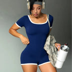 Ribbed Contrast Trim Workout Romper