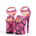 8 Inch Pink Snake Print Ankle Strap Platform Pole Dance Heels
