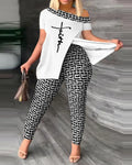 Graphic Print Off-Shoulder Top & Legging Set