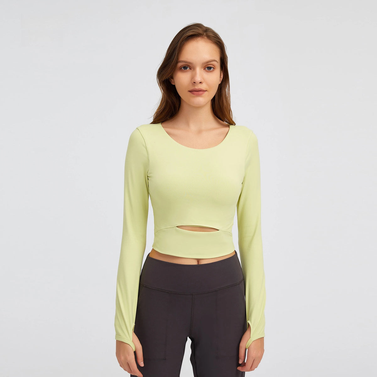 Long Sleeve Cropped Yoga Top with Thumb Holes
