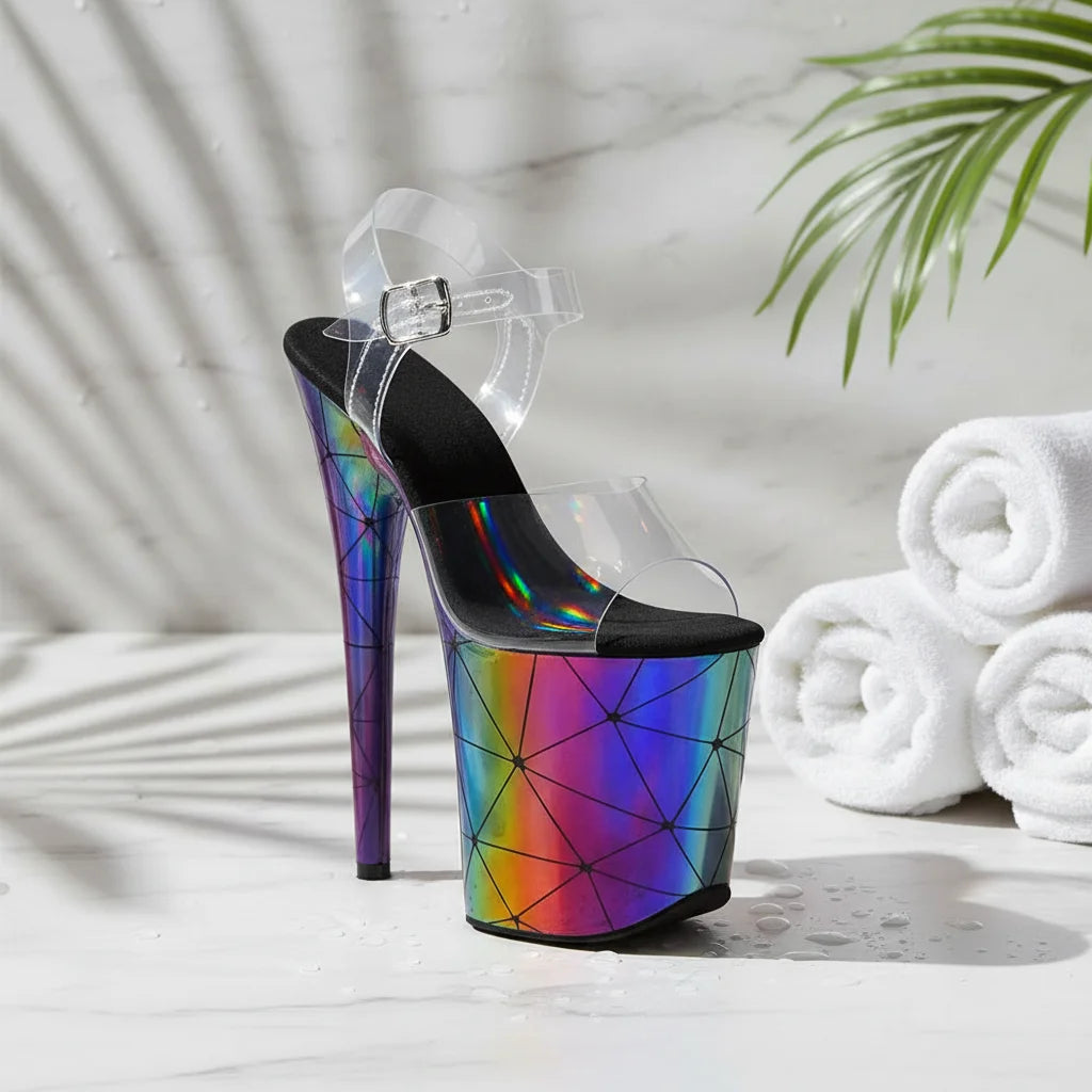 8 Inch Rainbow Holographic Platform Pole Dance Heels