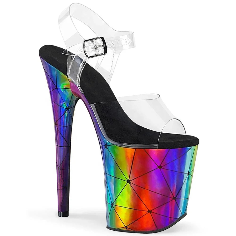 8 Inch Rainbow Holographic Platform Pole Dance Heels
