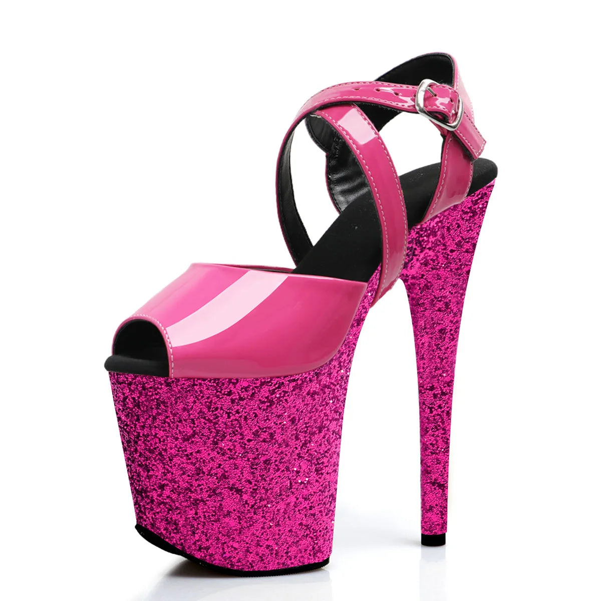 8 Inch Fuchsia Glitter Platform Heels